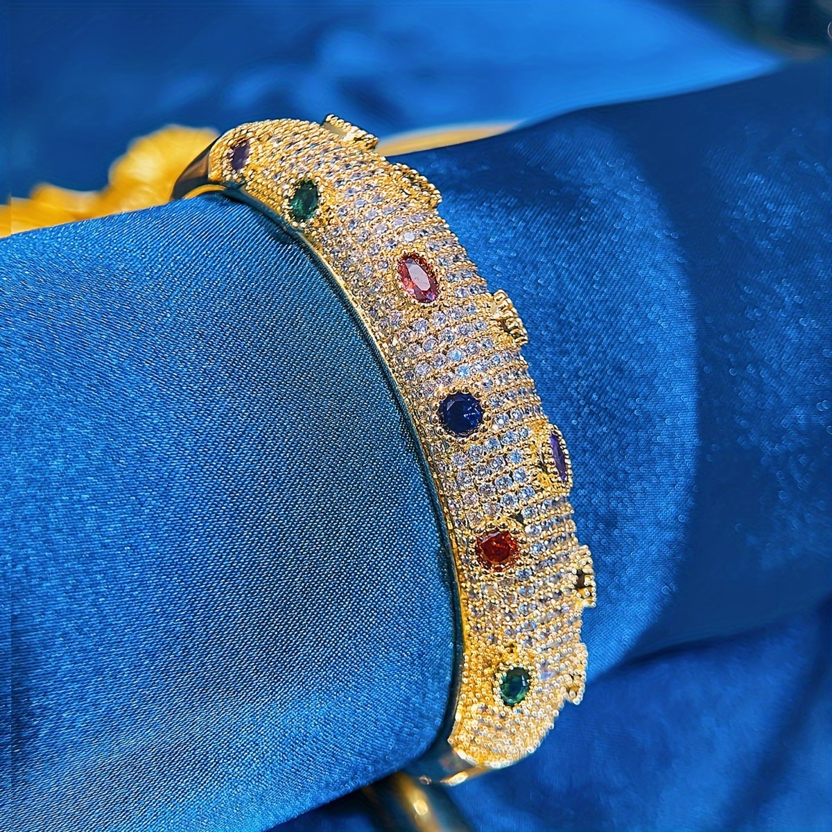 Colorful Zirconia Golden Cuff Bangle for Party